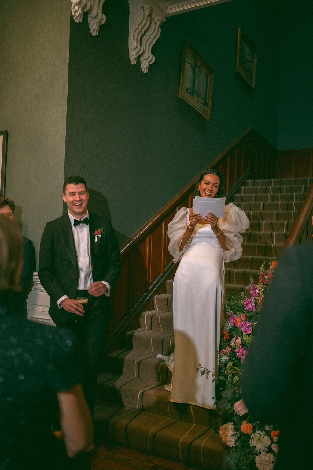Bride's speech in the grand hallway of Magheramorne