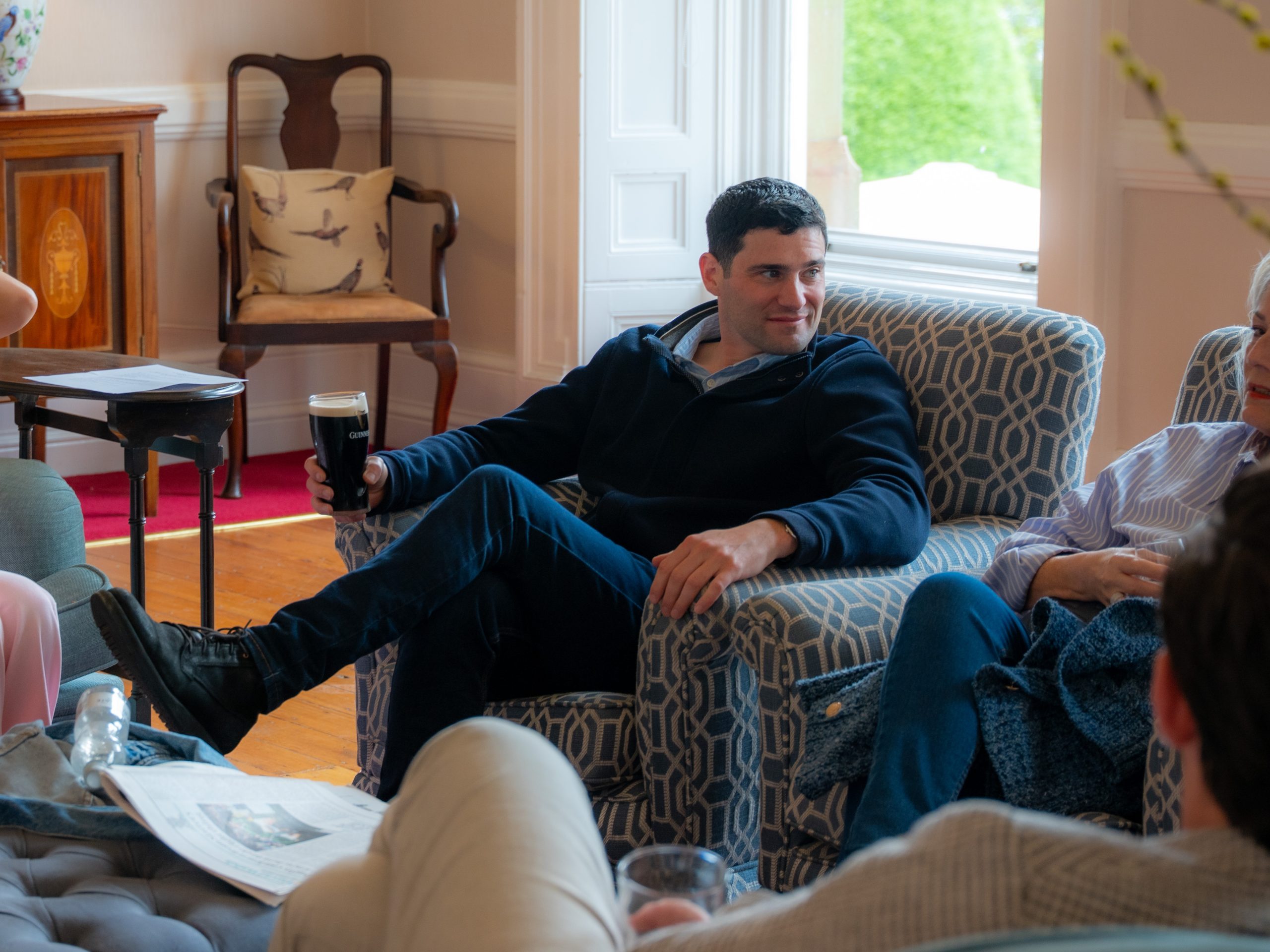 Multiple day wedding - guests relax in the Drawing Room