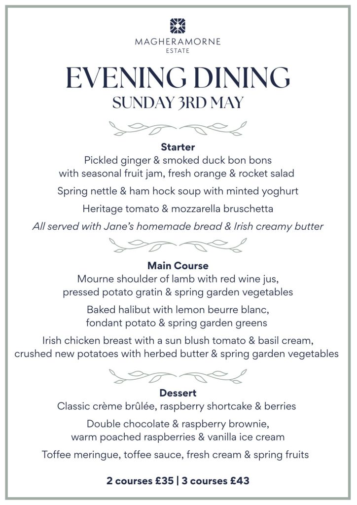 Evening menu for 3rd May
