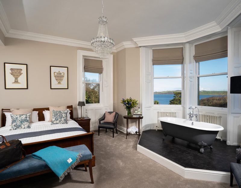 <h3>Luxurious & spacious rooms</h3>
<h1>Magheramorne Estate offers 35 beautifully-appointed and individually-designed double ensuite guest rooms situated across the main house and converted historic coaching house and stable block.</h1>
 Image